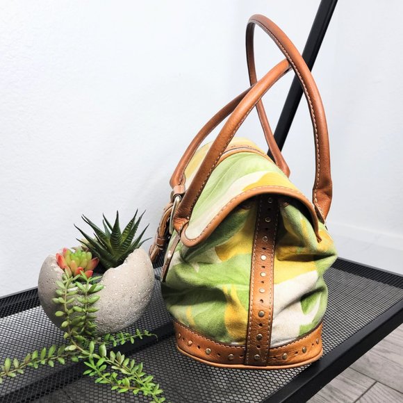 Michael Michael Kors Tropical Print Textile Brown Leather / Stud Adorned Bag - Picture 2 of 13